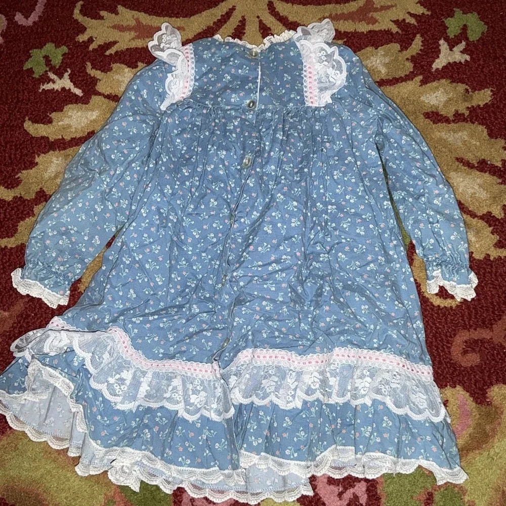 Baby Girls Vintage Bryan Micro Floral Dress Size 4 Blue Vintage‎ 80s 90s